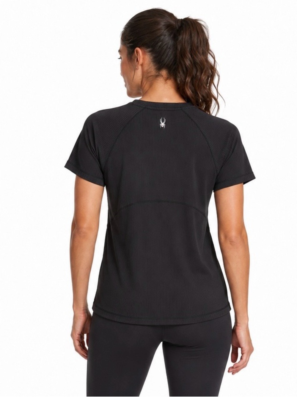 Spyder Active Black Ribbed Performance Athletic Top Women’s L Y2K Sport Tee Yoga